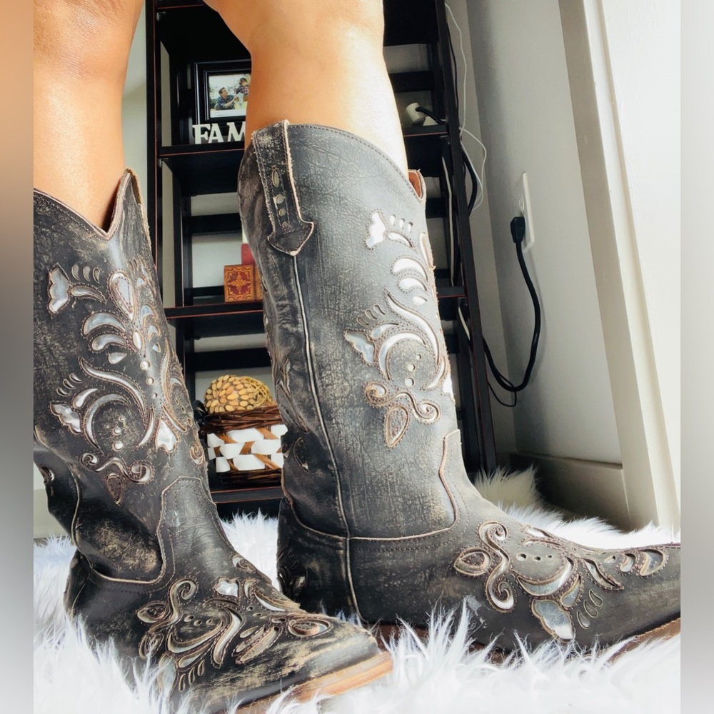 Roper Metallic Leather Cowboy Boots